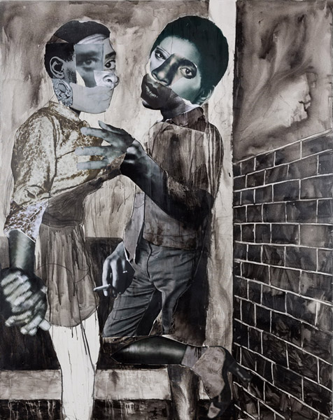 Keneilwe le Kagišo, Collage, charcoal, liquid charcoal & ink on canvas, 250cm x 200cm, 2022